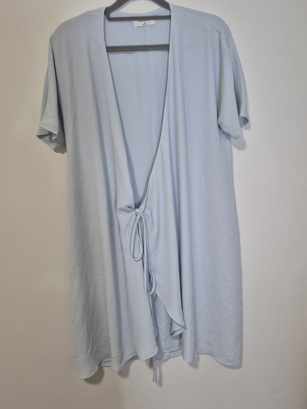 Babaton Light Blue Tie-Front Wrap Dress Size XS Poly Short Sleeve Mini - Picture 2 of 9